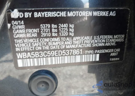 2014 BMW 535I xDrive z USA, uszkodzony, nr VIN WBA5B3C59ED537861